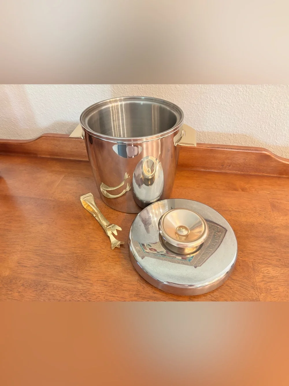 Vintage MCM West Bend “Ice Butler” 4 Qt Stainless Steel Ice Bucket w/Tongs NICE!